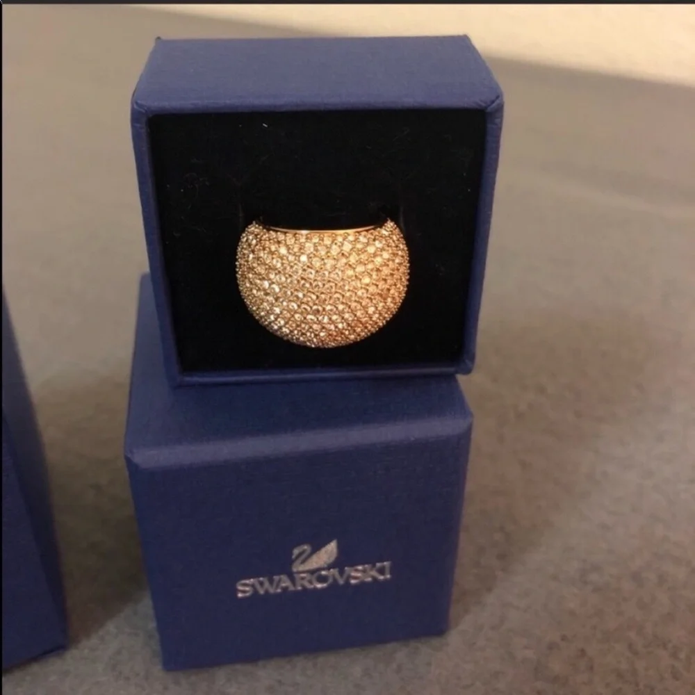 Swarovski Rose Gold Dome Ring with Clear Crystals